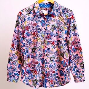 Talbots Blouse Button Front Pink Floral Cotton Women’s Size Large